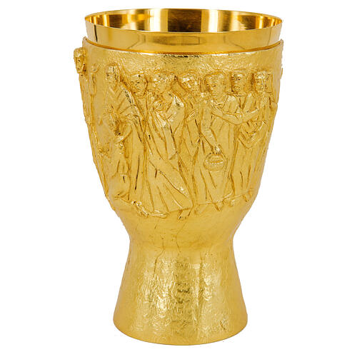 Church chalice in relief gilded brass relief Multiplication chalice fish loaves 3
