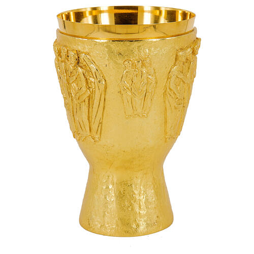 Church chalice in relief gilded brass relief Multiplication chalice fish loaves 4