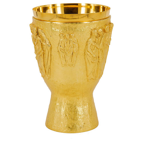 Church chalice in relief gilded brass relief Multiplication chalice fish loaves 6