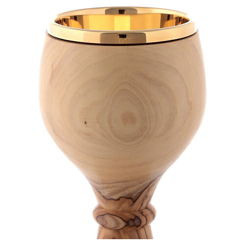 Gold plated chalice of simple olivewood 16 cm 2