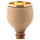 Gold plated chalice of simple olivewood 16 cm s2