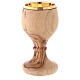 Gold plated chalice of simple olivewood 16 cm s5