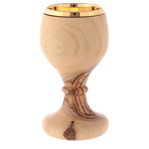 Golden church chalice in simple olive wood 16 cm 1