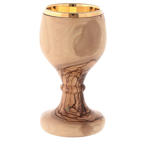 Golden church chalice in simple olive wood 16 cm 3