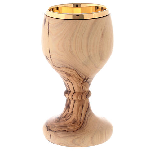 Golden church chalice in simple olive wood 16 cm 5