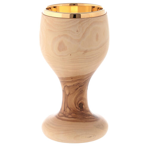 Calice legno d'ulivo coppa dorata 16 cm 4