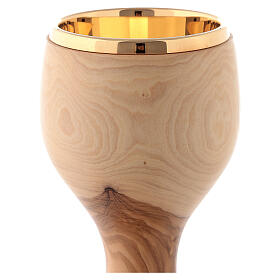 Olive wood church chalice with golden cup 16 cm
