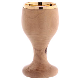 Olive wood church chalice with golden cup 16 cm