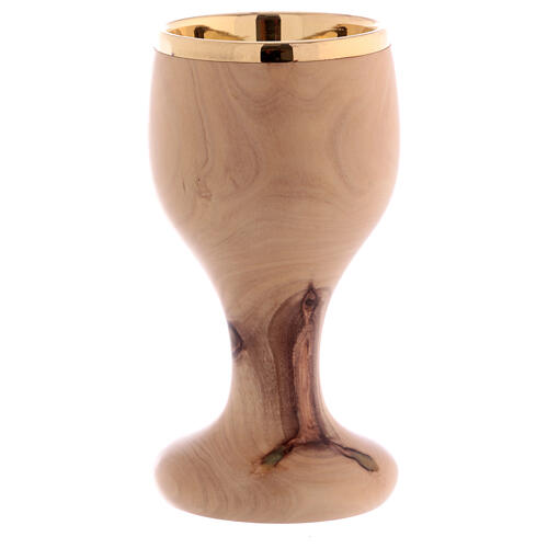 Olive wood church chalice with golden cup 16 cm 3