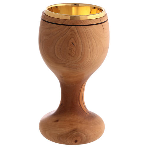 Calice artigianale in ulivo coppa doratura 16 cm 3
