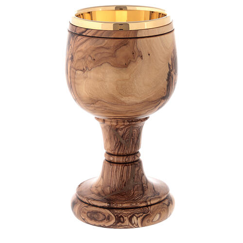Handcrafted church chalice in olive wood, gilded cup 16 cm 1