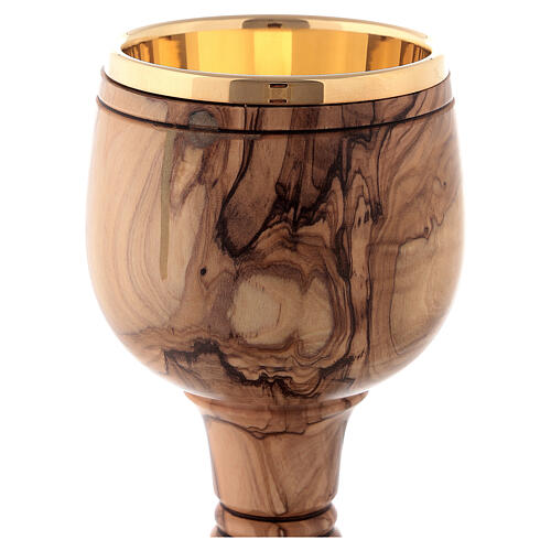 Handcrafted church chalice in olive wood, gilded cup 16 cm 2