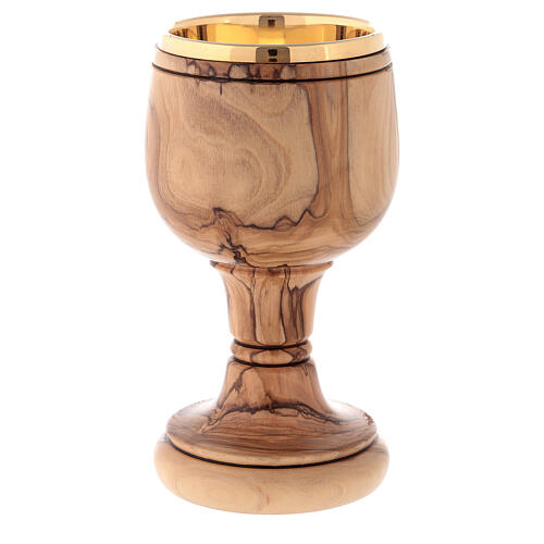 Handcrafted church chalice in olive wood, gilded cup 16 cm 3