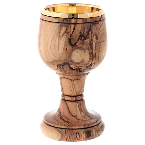 Handcrafted church chalice in olive wood, gilded cup 16 cm 5