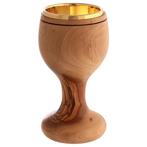Handcrafted church chalice in olive wood, gilded cup 16 cm 1