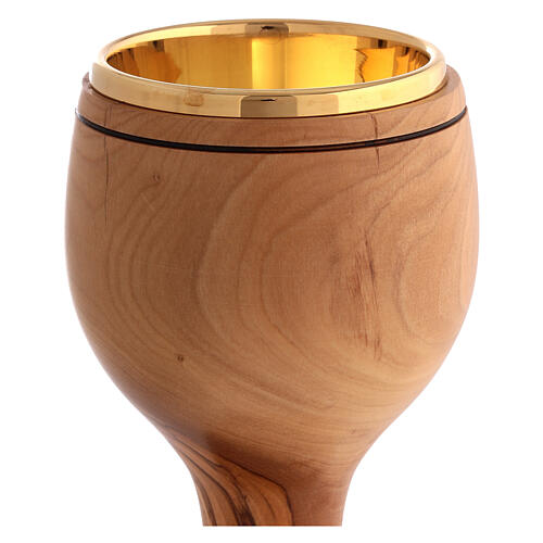 Handcrafted church chalice in olive wood, gilded cup 16 cm 2