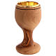Handcrafted church chalice in olive wood, gilded cup 16 cm s1