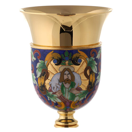 Chalice, ciborium and bowl paten with enamelled IHS and Good Shepherd 2