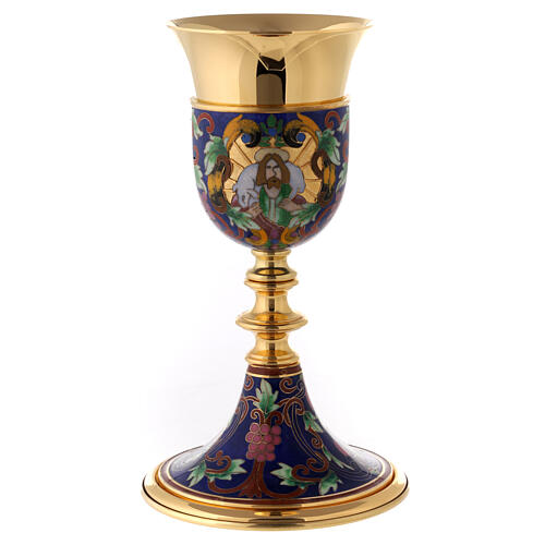 Chalice, ciborium and bowl paten with enamelled IHS and Good Shepherd 3