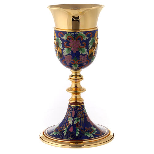 Chalice, ciborium and bowl paten with enamelled IHS and Good Shepherd 13