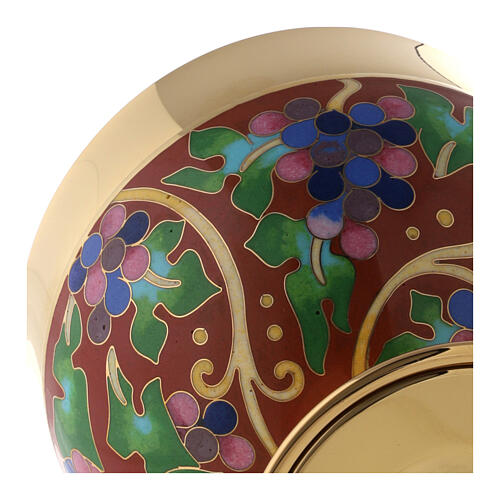 Red enameled ciborium bowl decorated with bunches of grapes 3