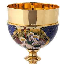 Blue cloisonné enamelled chalice with JHS, 8 in