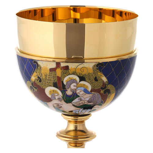 Blue cloisonné enamelled chalice with JHS, 8 in 2