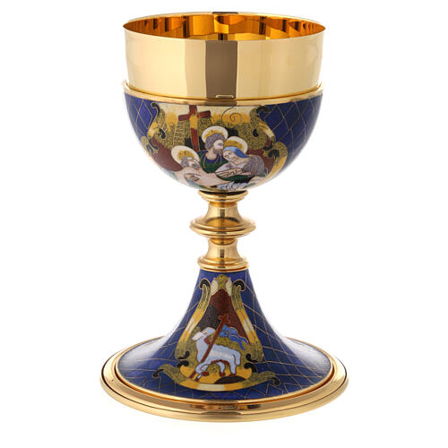 Blue cloisonné enamelled chalice with JHS, 8 in 3