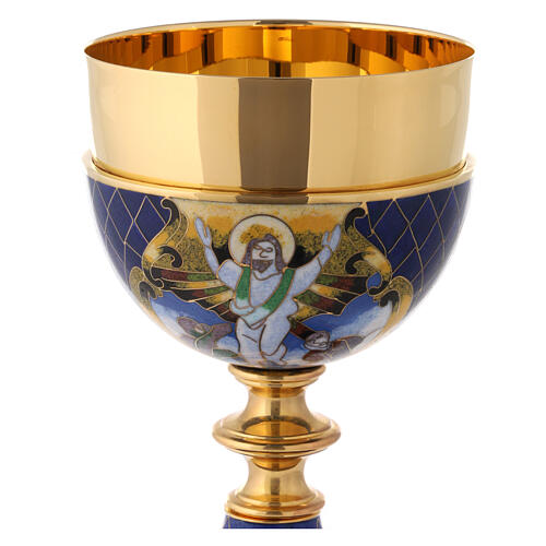Blue cloisonné enamelled chalice with JHS, 8 in 4
