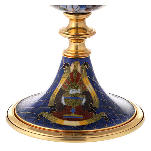Blue cloisonné enamelled chalice with JHS, 8 in 6