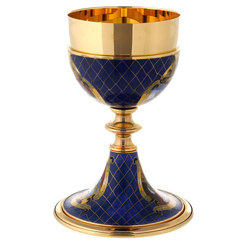 Blue cloisonné enamelled chalice with JHS, 8 in 7