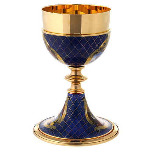 Communion Chalice JHS Blue Cloisonné Enamel 20 cm 7