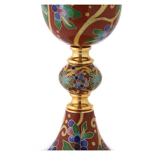 Gold plated brass chalice with red enamel and grape pattern 3