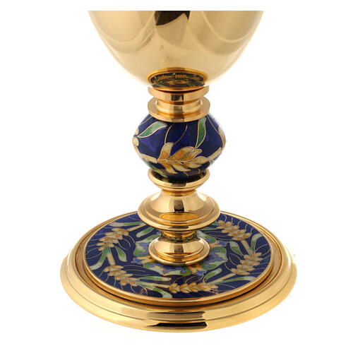 Gold plated brass chalice with enamelled wheat pattern 3