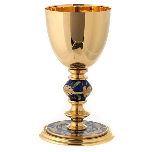 Golden brass church chalice with ears of wheat enamel 1