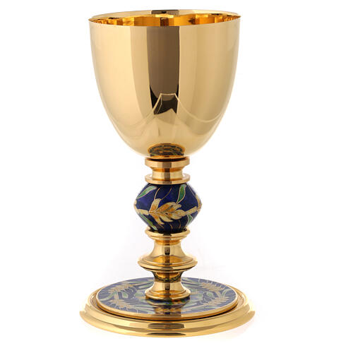 Golden brass church chalice with ears of wheat enamel 4