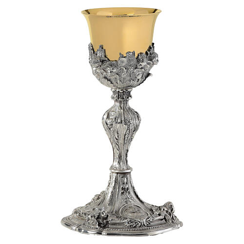 Chalice of Baroque style, leaves and grapes, bicoloured brass 1