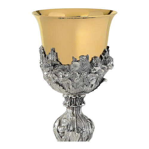 Chalice of Baroque style, leaves and grapes, bicoloured brass 2