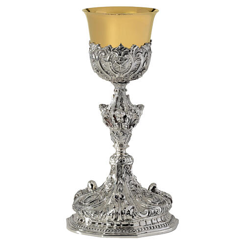 Baroque chalice, angel and leaves, chased bicoloured brass 1