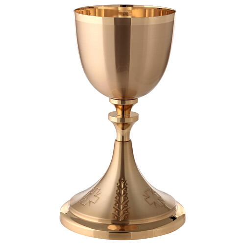 Gold plated brass chalice with ears of wheat and crosses 4