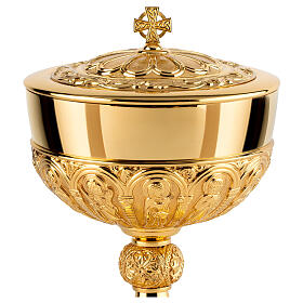 Ziborium, Cuppa aus 925er Silber, Messing vergoldet, reiche Verzierungen, romanischer Stil, für 500 Hostien, Molina, Ø 16,5 cm