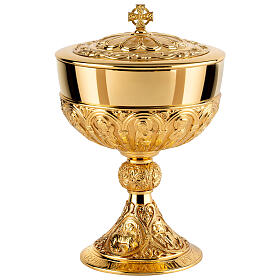 Ziborium, 925er Silber vergoldet, reiche Verzierungen, romanischer Stil, für 500 Hostien, Molina, Ø 16,5 cm