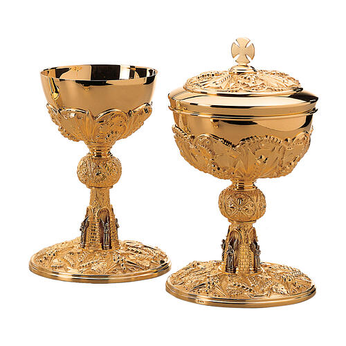 Kelch, Ziborium, Patene, Cuppa aus 925er Silber, Messing vergoldet, florentinischer Stil, Molina 1