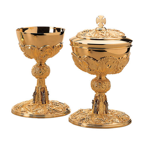 Molina chalice ciborium and paten in Gothic style, gold plated 925 silver 1