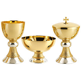 Chalice ciborium and paten by Molina, hammered gold and silver-plated brass