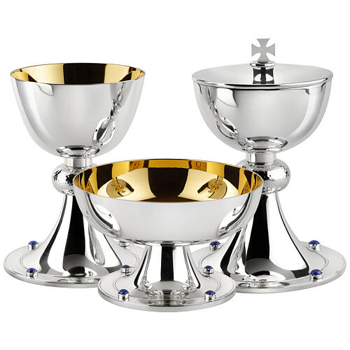 Chalice, ciborium and paten by Molina, silver-plated brass with lapis lazulis, hammered node 1