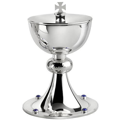 Chalice, ciborium and paten by Molina, silver-plated brass with lapis lazulis, hammered node 3