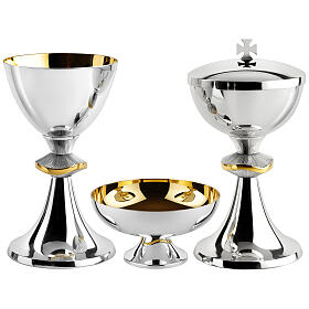 Molina silver-plated chalice ciborium and bowl paten, wavy bicoloured node