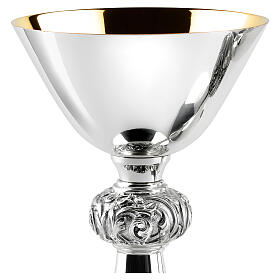 Silver-plated brass chalice ciborium paten, smooth with embossed node, Molina