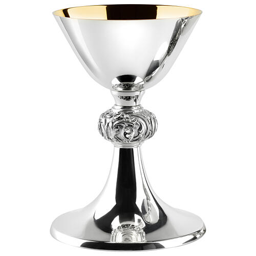 Silver-plated brass chalice ciborium paten, smooth with embossed node, Molina 2